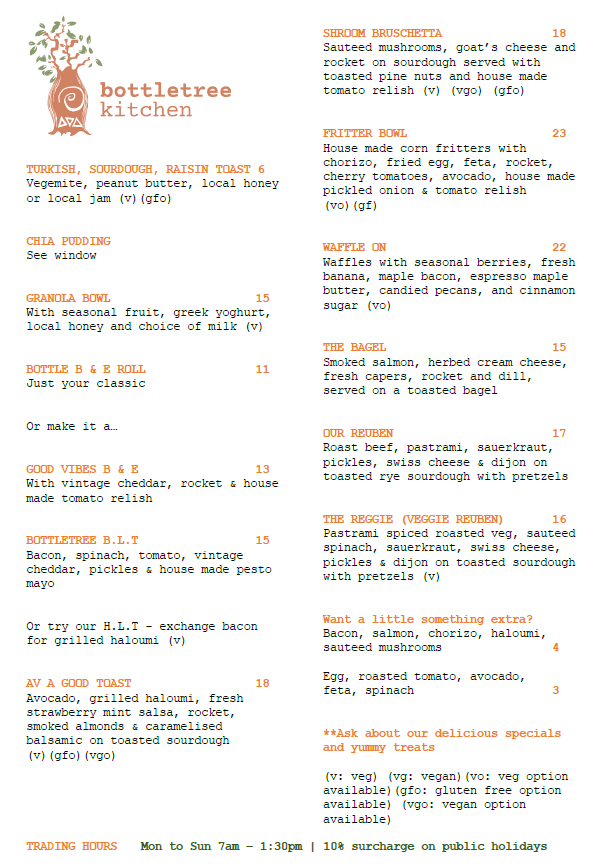 Menu — Bottletree Kitchen