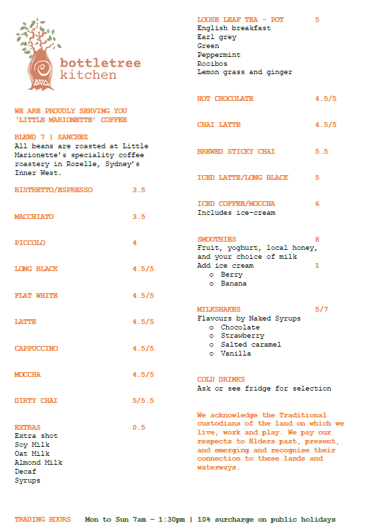 Menu — Bottletree Kitchen
