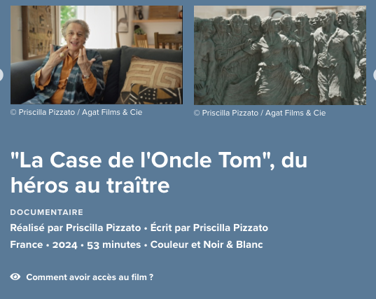 Screenshot of the website for "La Case de l'uncle Tom" featuring a screen still of Patricia Turner speaking