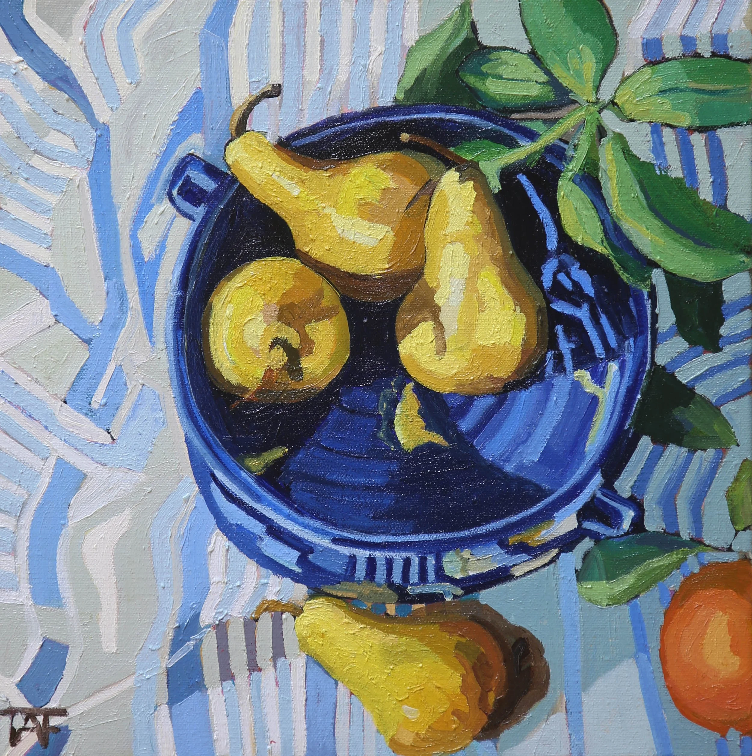 WINNER STILL LIFE - PEARS IN BLUE BOWL BY TRACEY FREDSON