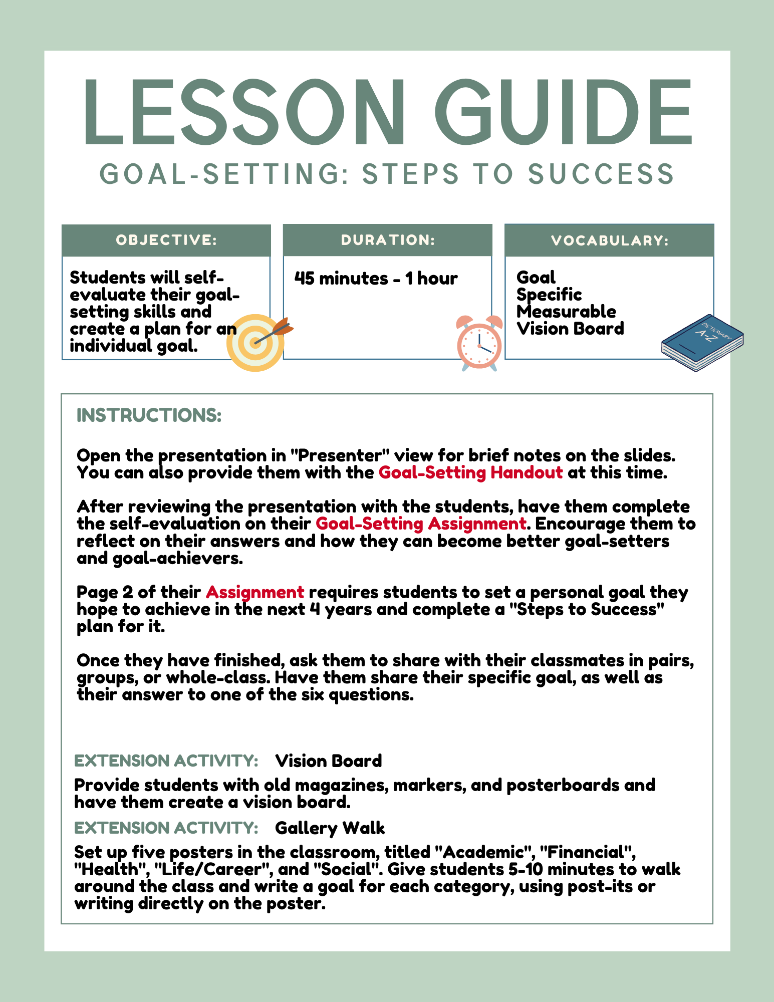 Goal Setting Lesson — PREDEGREE