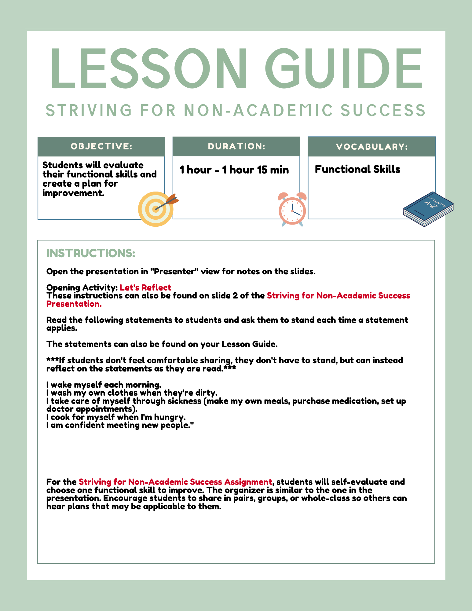 Striving for Non-Academic Success Lesson — PREDEGREE