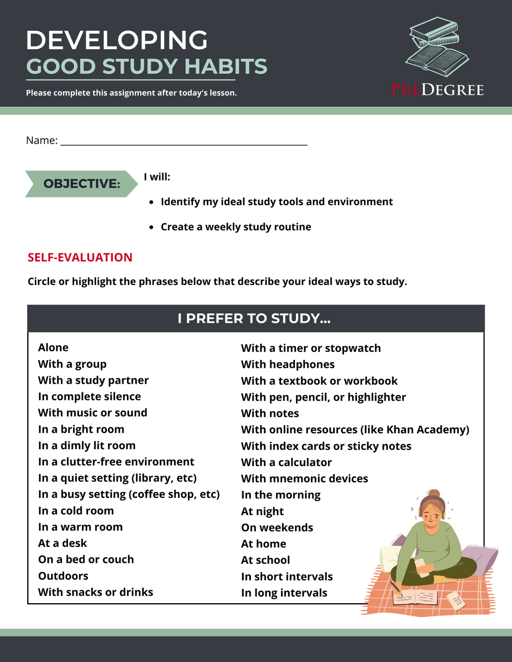 Developing Good Study Habits Lesson — PREDEGREE