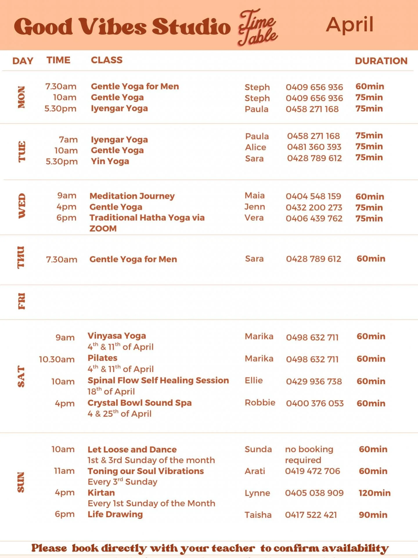 Enjoy yoga classes with lots of beautiful teachers whilst Vera is away! 💛✨