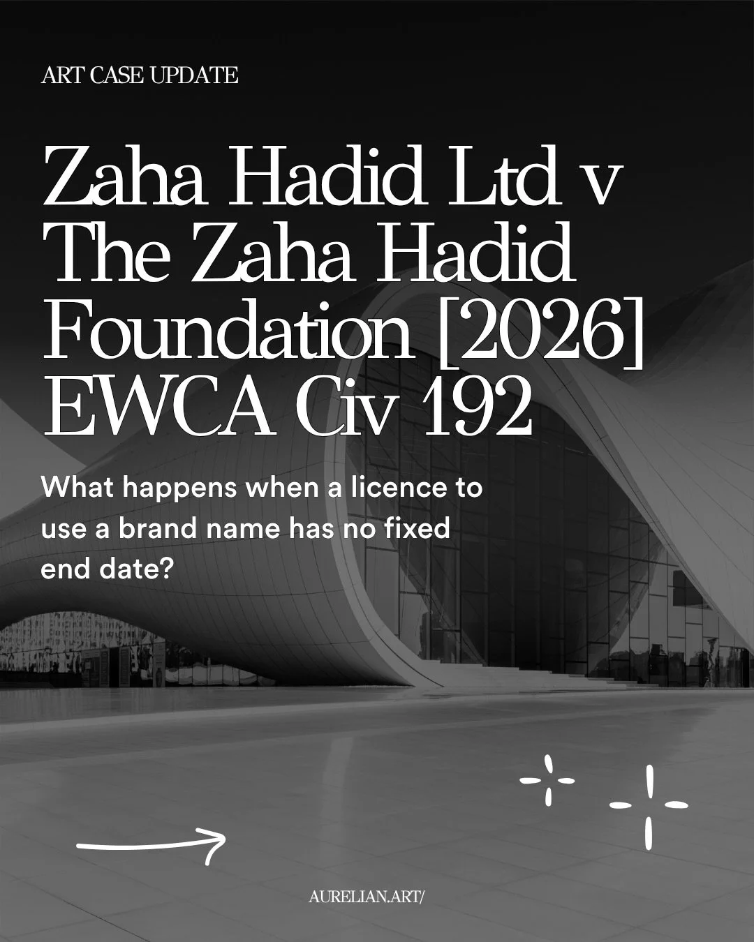 🖼️Art Case Update: Can a brand licence last forever?

Swipe through for a look at the recent UK Court of Appeal decision in Zaha Hadid Ltd v The Zaha Hadid Foundation [2026] EWCA Civ 192.

Image source: Canva and Kraken Box

Disclaimer: This is gene