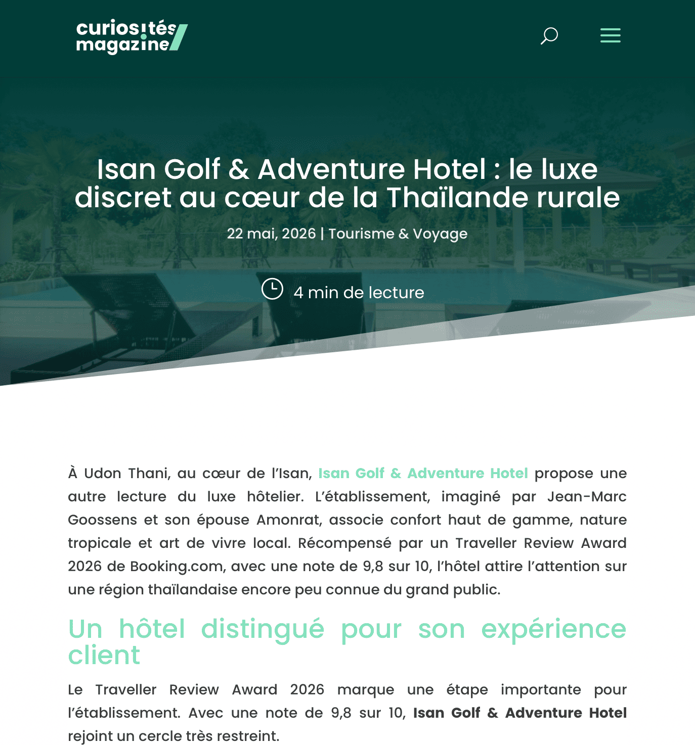 Isan Golf & Adventure Hotel featured in Curiosités Magazine