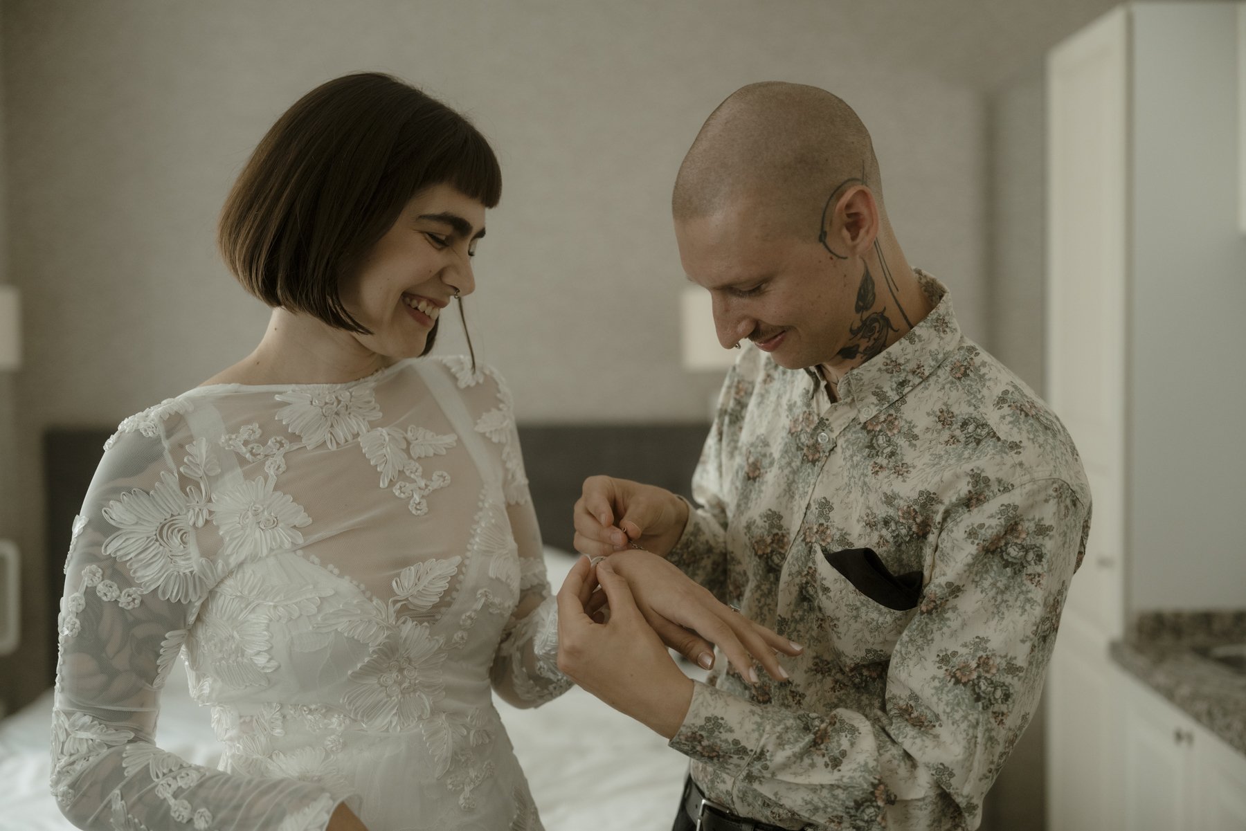 couple getting ready for their elopement