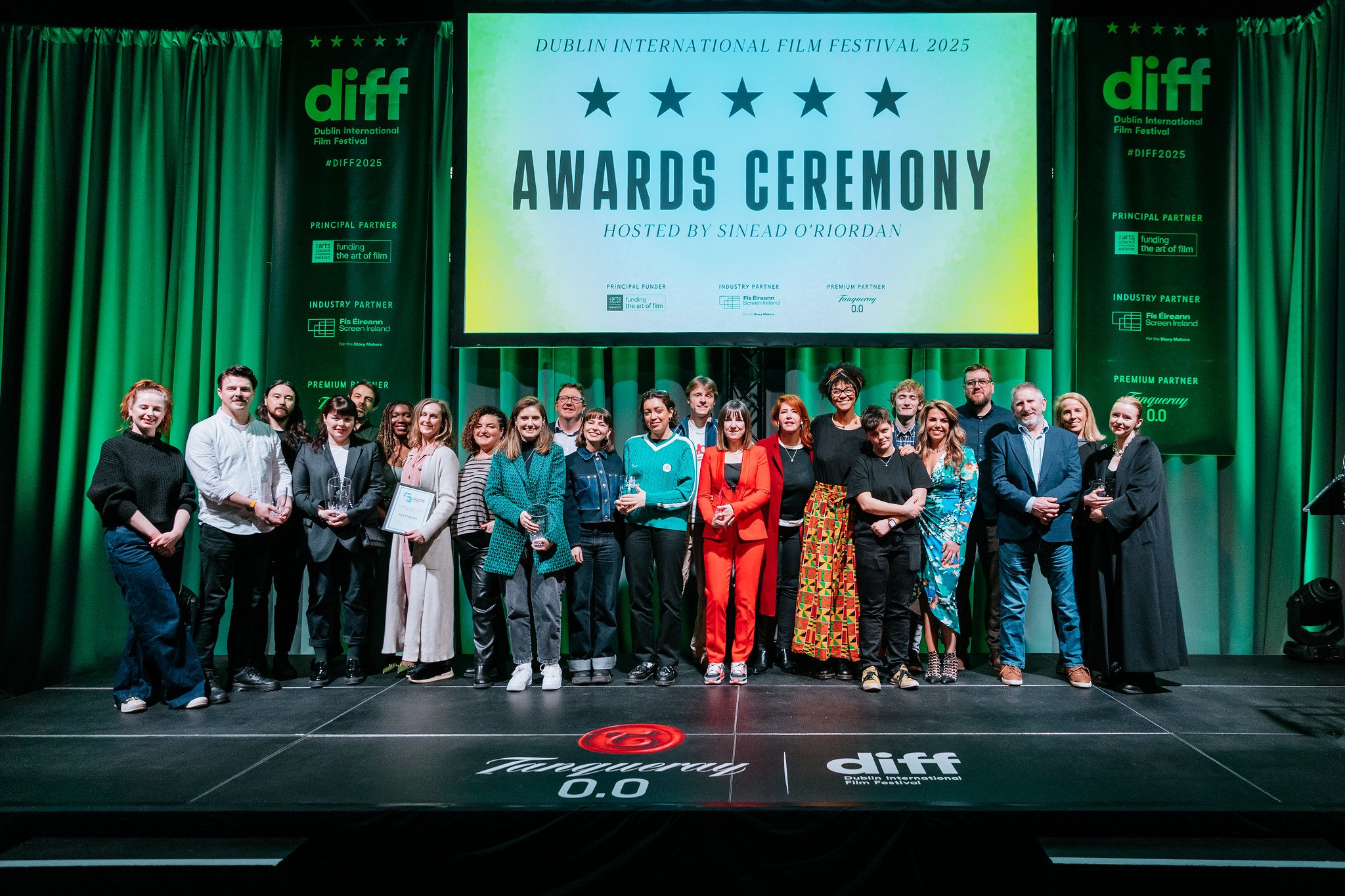 Niamh Bryson and Heather O'Sullivan accepting The Best short Film at the 2025 Dublin International Film Festival.