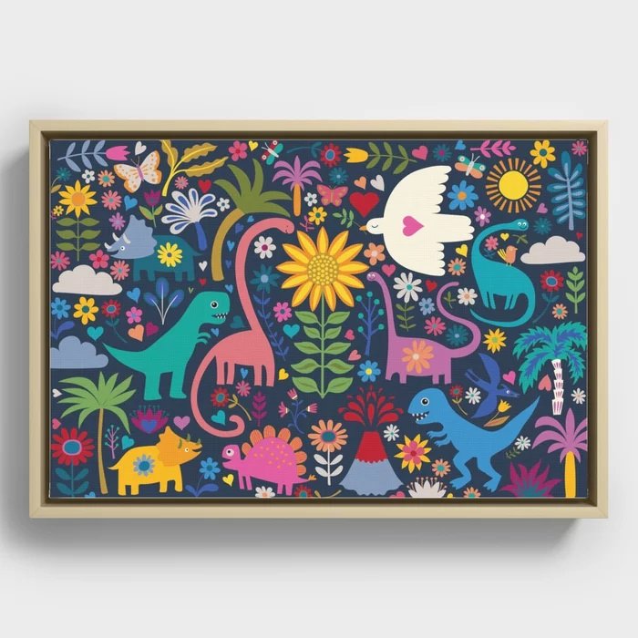 Peace, Love and Dinosaurs - Framed Canvas