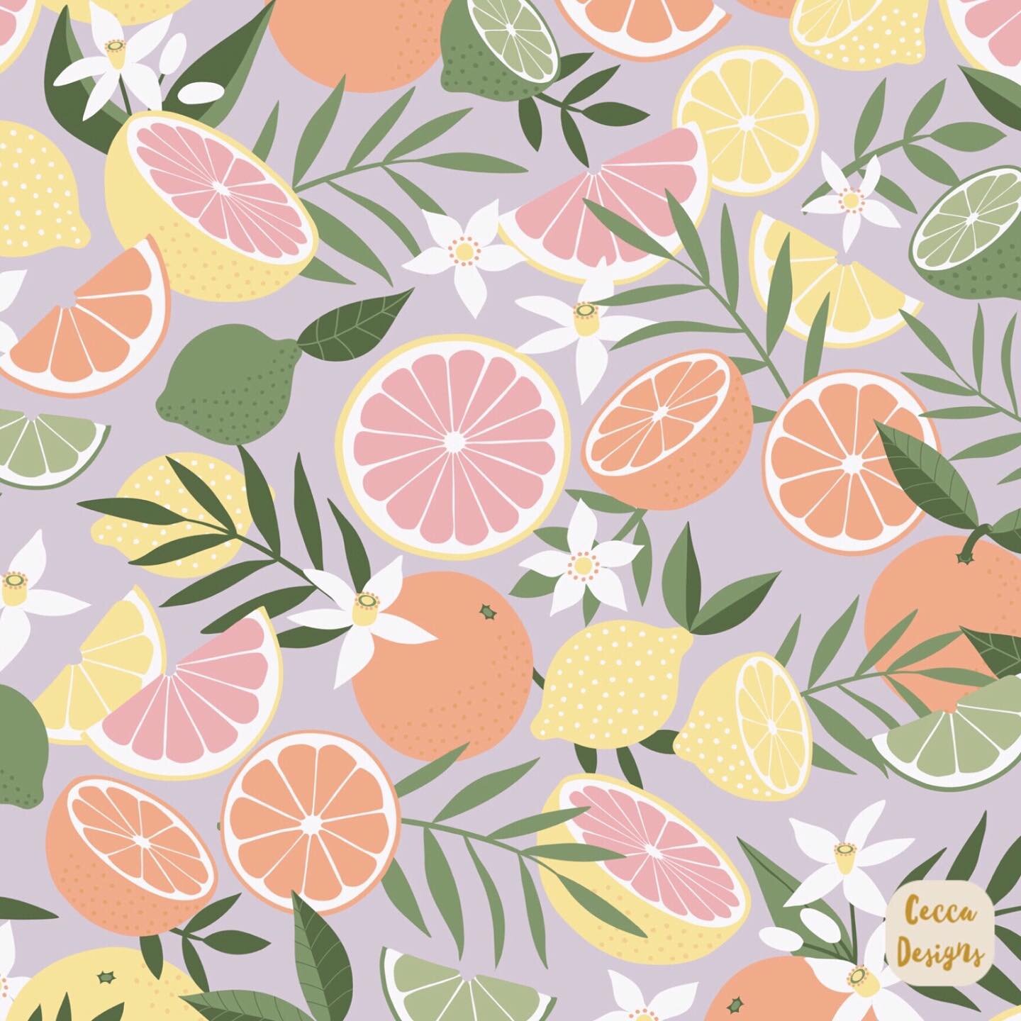 I&rsquo;m excited to have entered the Natural Roots Fabric Summer Art call! And to have made my first ever citrus fruit pattern 😄. I&rsquo;d love to see this on dresses and shirts! 
This is the first of the 3 I&rsquo;ve submitted ☺️

Cute mock-ups b