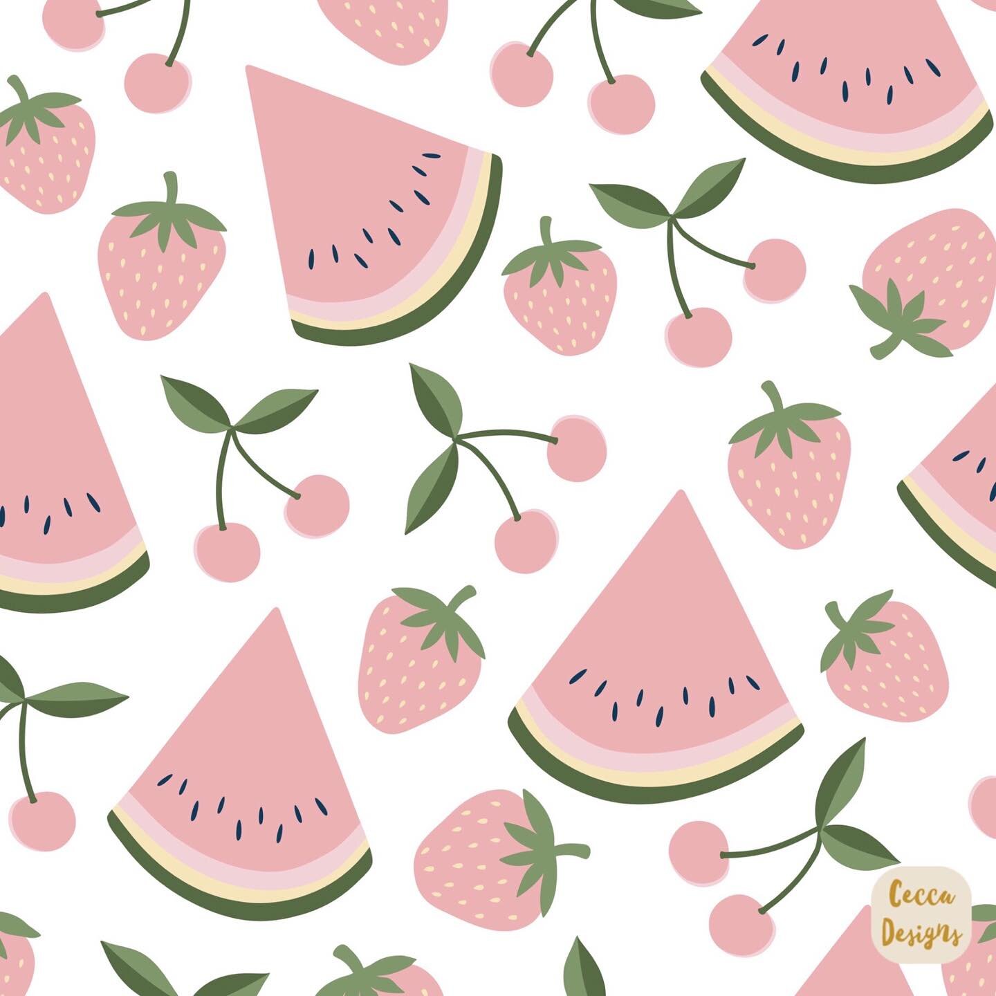I&rsquo;ve gone for some red summer fruits for my 2nd entry to the Natural Roots Fabric Summer Art call, and coloured them pink 🤣. Cherries and watermelon are two of my favourite fruits, and when the strawberries are good they&rsquo;re really good ?