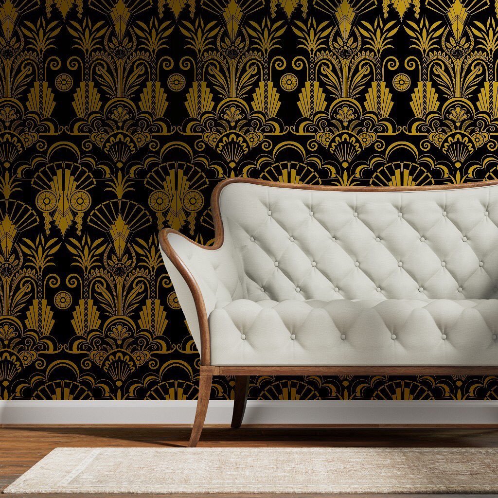 This week&rsquo;s Spoonflower contest is for a Vintage Glamour design to make the most of their new metallic gold wallpaper. I wanted to create a large scale Art Deco design but only realised when I entered it that only half of the design shows up on