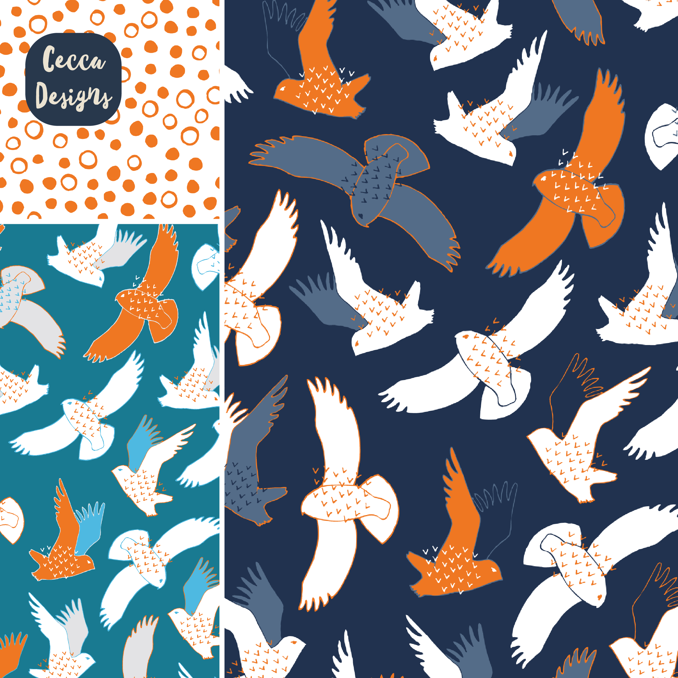 Pattern-Mosaic-Snowy-owls-teal-and-orange-quad-01.png