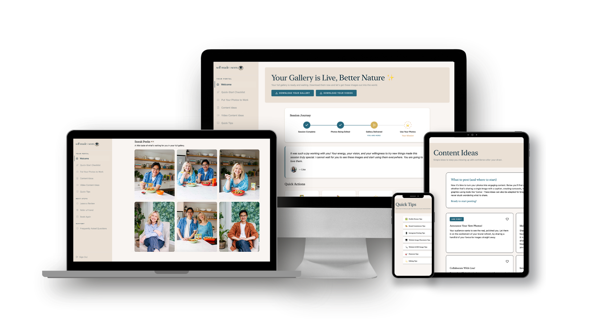Client Strategy Portal showing content ideas and brand photo usage guidance