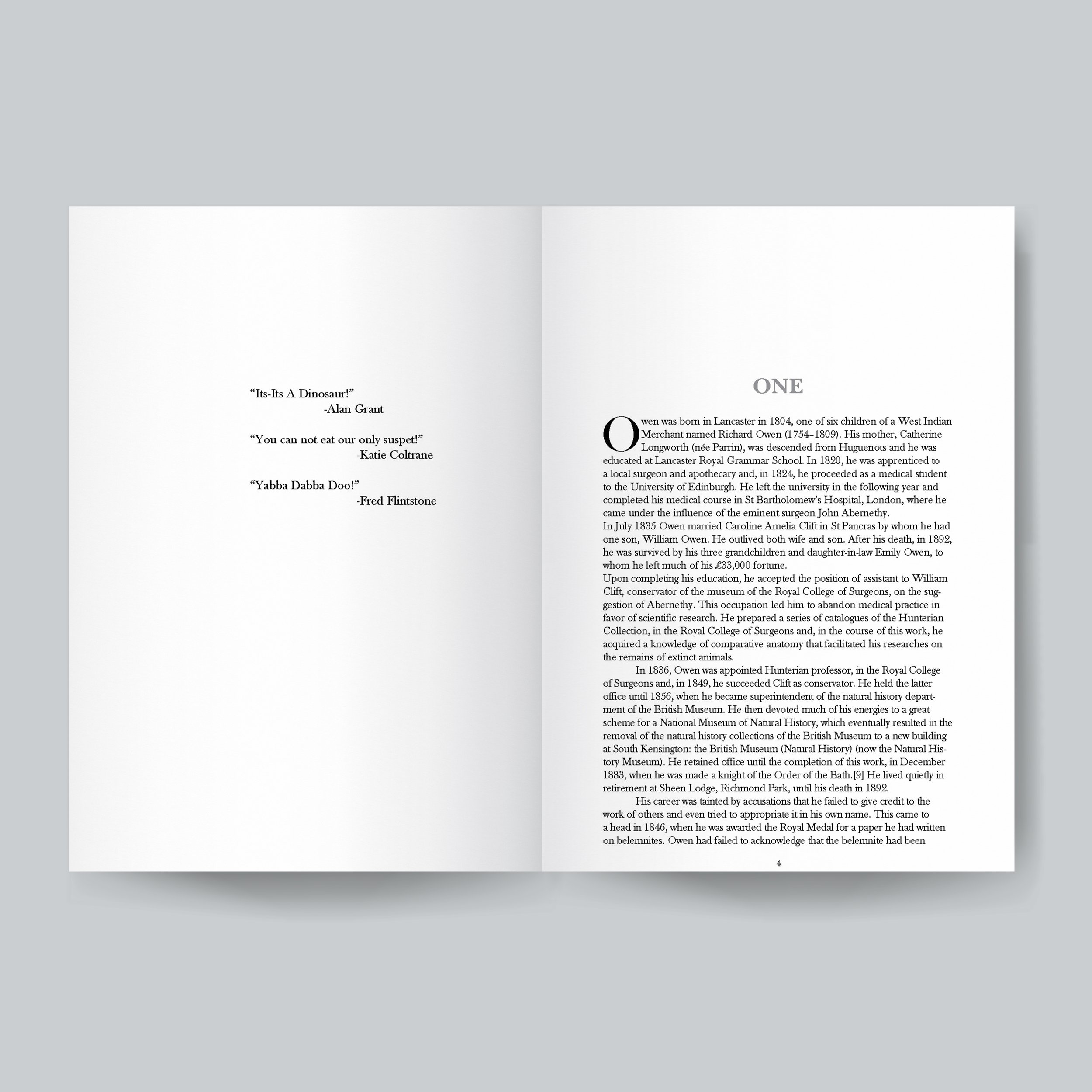 Interior Layout Pages 3-4
I got the main text used in the interior layout above from a Wikipedia entry about Sir Richard Owen.