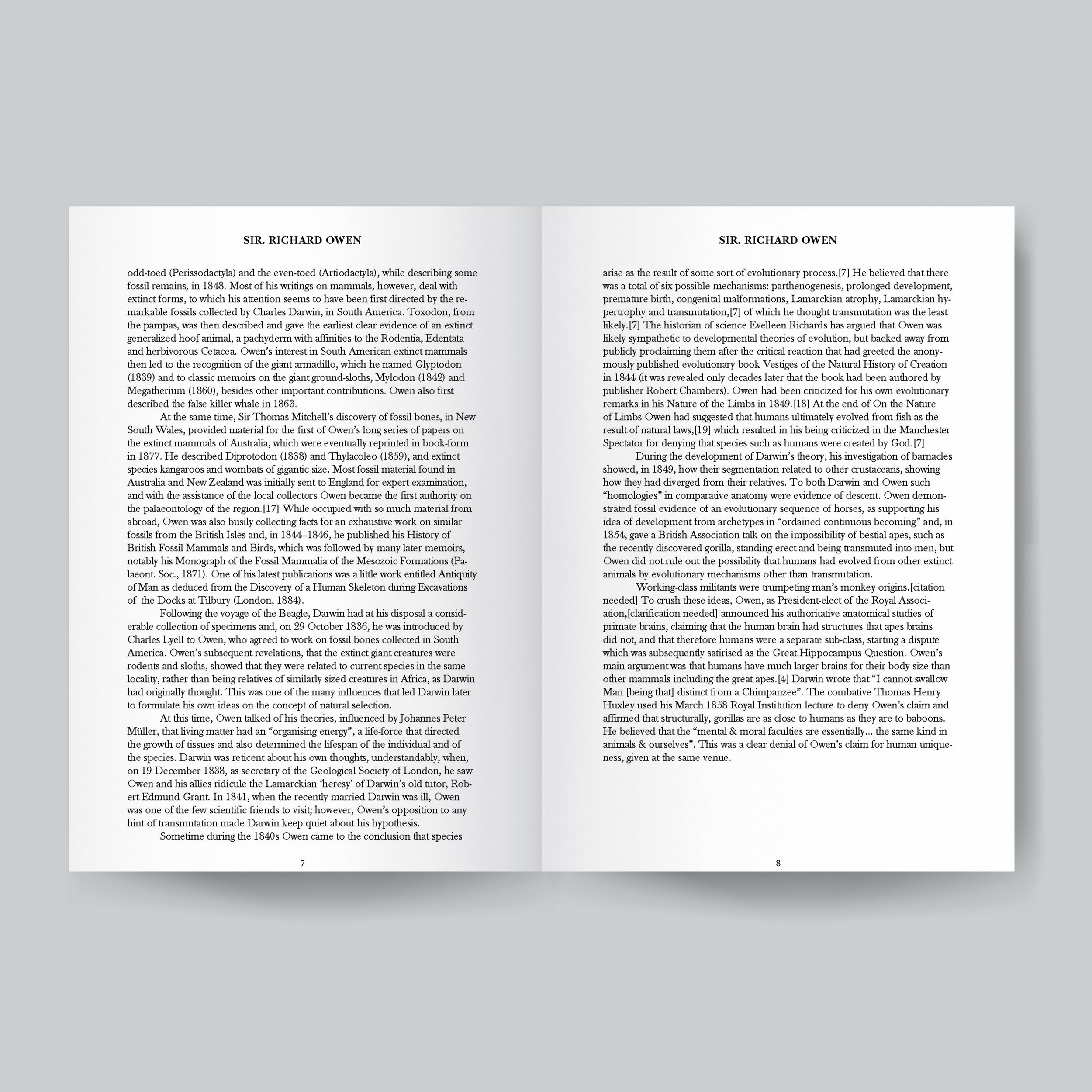 Interior Layout Pages 7-8
I got the main text used in the interior layout above from a Wikipedia entry about Sir Richard Owen.