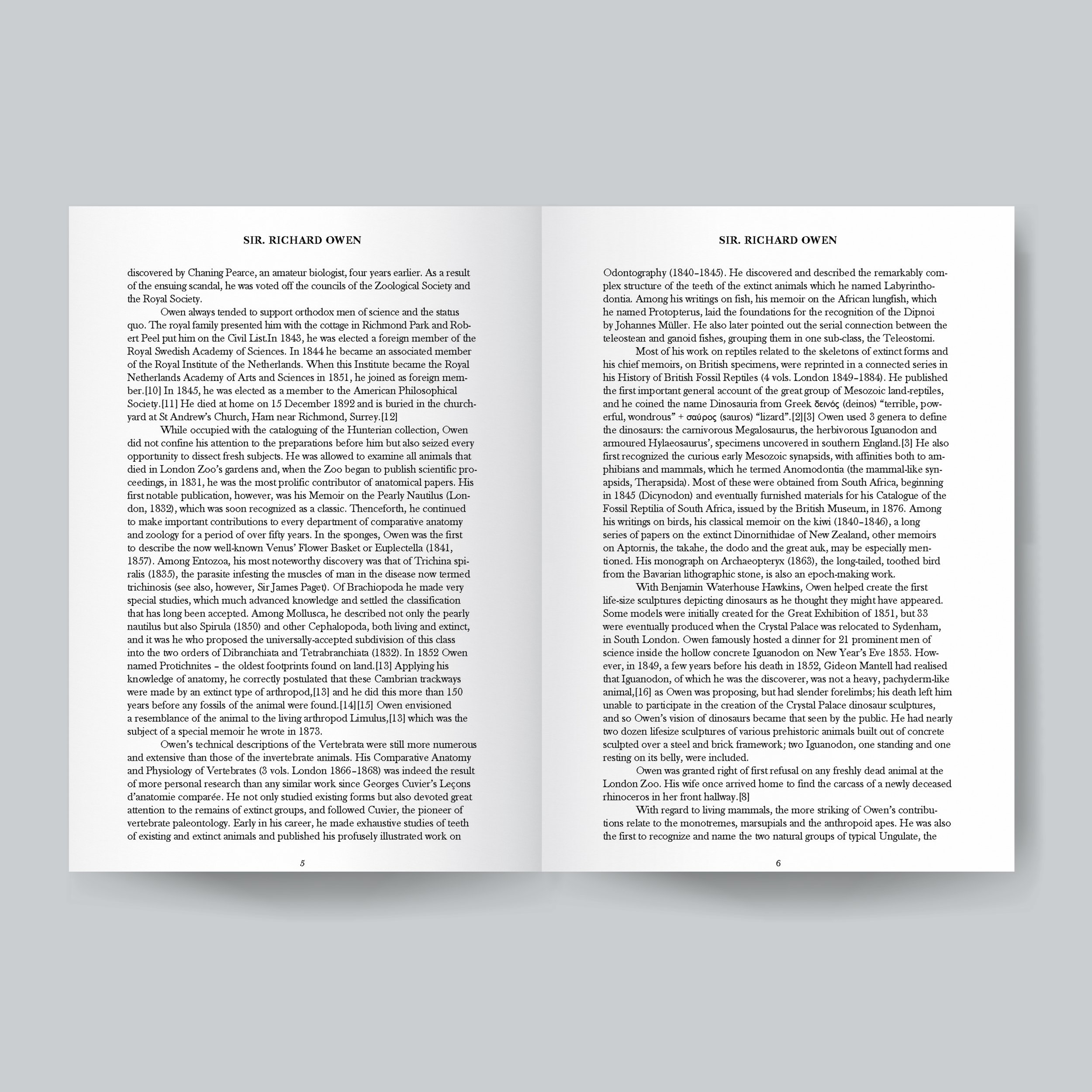 Interior Layout Pages 5-6
I got the main text used in the interior layout above from a Wikipedia entry about Sir Richard Owen.
