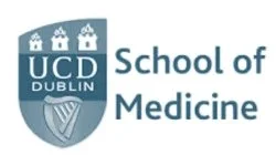 UCD School of Medicine with UCD Dublin crest logo in blue