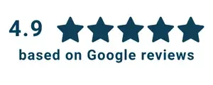 4.9 out of 5 stars in navy color with a text of "based on Google reviews"