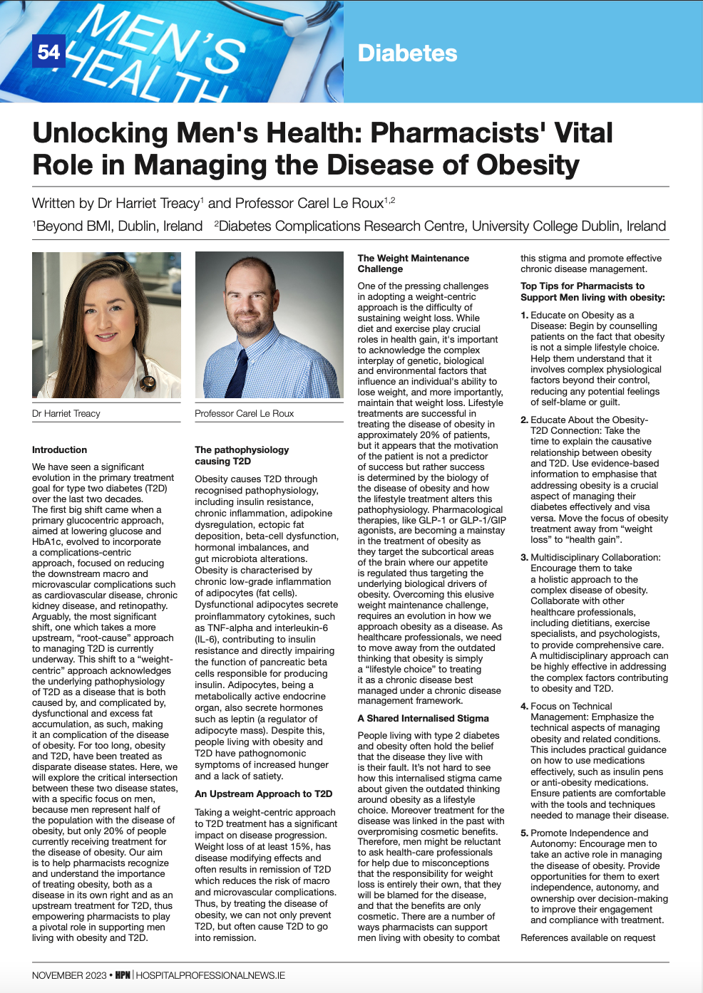 Dr Harriet Treacy and Prof Carel le Roux on men's health and obesity.