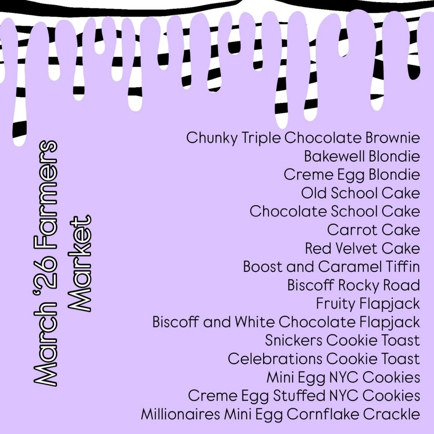 Farmers Market this Saturday in Devizes Market Place 8:30ish -1 💜
Here&rsquo;s the menu, get your lists ready 
Who&rsquo;s coming?! 👀