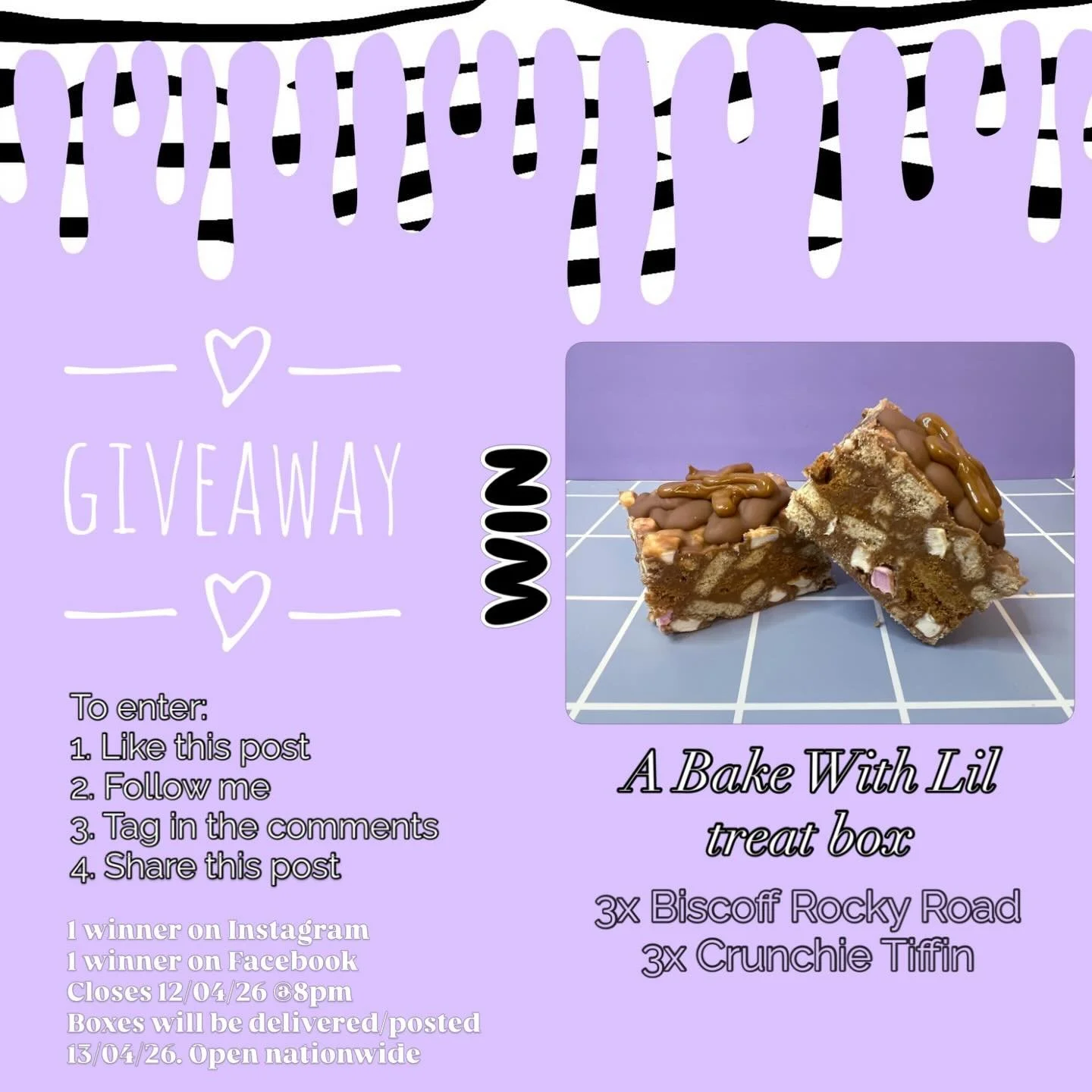 💜GIVEAWAY TIME 💜

Haven&rsquo;t done one of these in a while 🙈 

So, who wants to win a box of 3 biscoff Rocky Road and 3 crunchie tiffins? 🙋🏻&zwj;♀️

To enter: 
1. Like this post
2. Follow me 
3. Tag your pals in the comments (enter as many as 