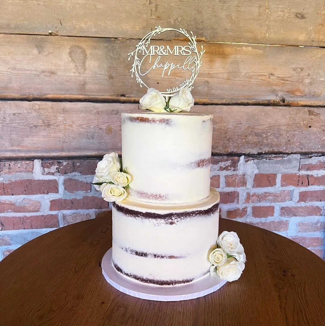 Mr &amp; Mrs Chappell 🤍
Had the honour of creating the cake for this wedding day. We went for a semi naked cake, decorated with white roses and a custom topper (provided by the bride and groom) 
So beautiful 😍 

#cakesofinstagram #wiltshirebakes #c