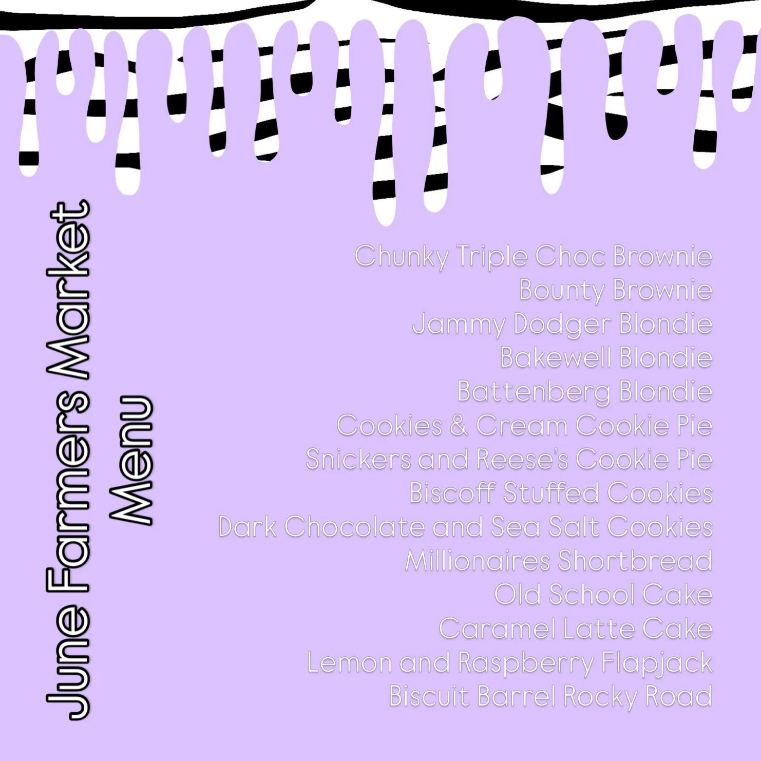 It&rsquo;s that time again. Here&rsquo;s the menu for tomorrow&rsquo;s farmers market. We&rsquo;ll be in the market place from 9am-1pm 🥰 I know the forecast is supposed to be a bit soggy, so why not treat yourself to a whole load of cakes 👀😂