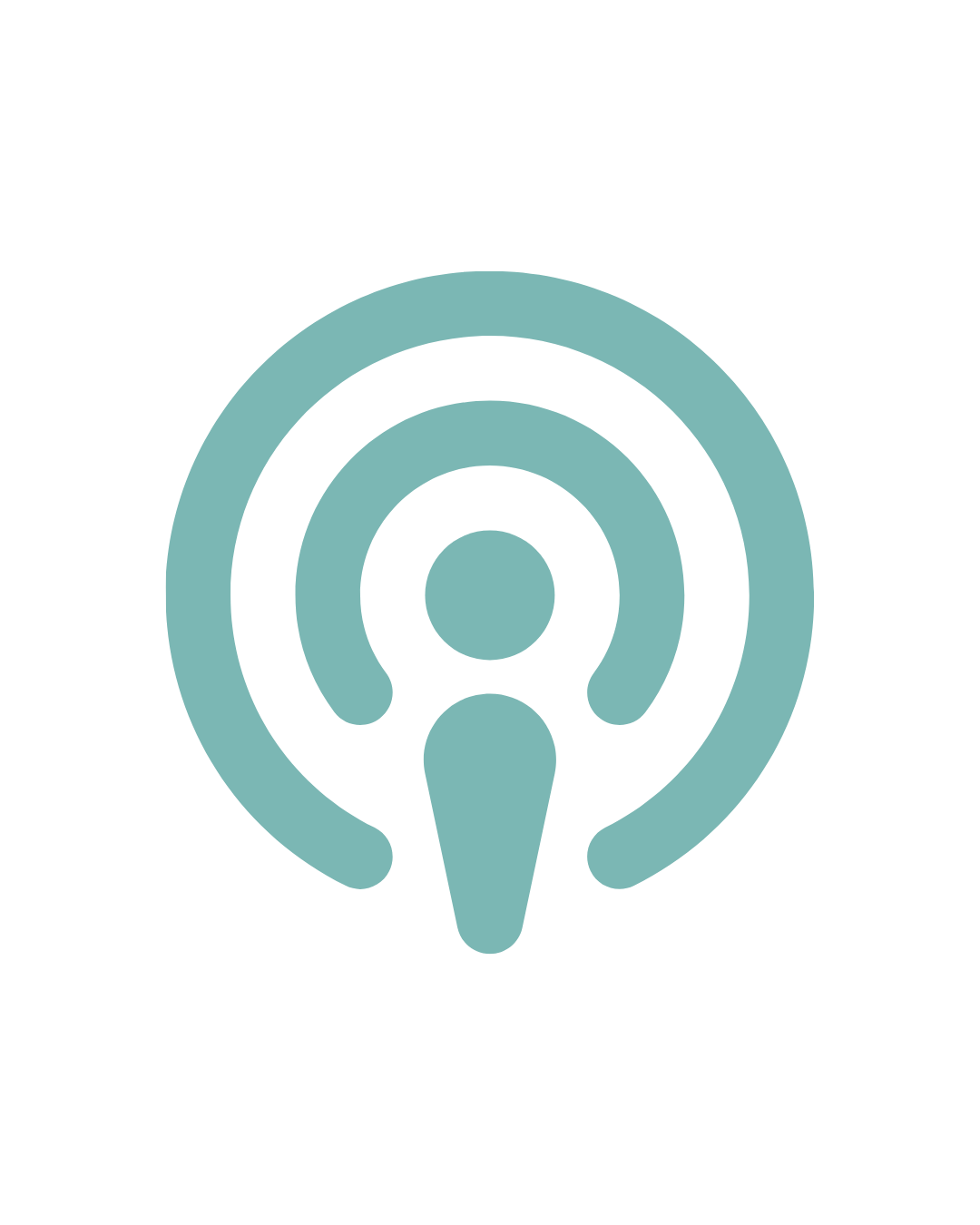 Podcast microphone icon with concentric circles around it.