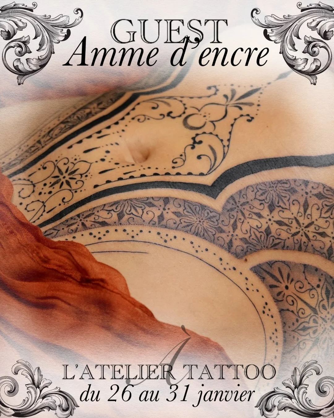 Nous sommes heureux de vous annoncer la venue de @amme_d_encre_emma &agrave; l&rsquo; @atelier.tattoo du 26 au 31 janvier 
&Eacute;galement membre de l&rsquo;association @soeursdencre elle r&eacute;alise des pi&egrave;ces ornementales et florales tou
