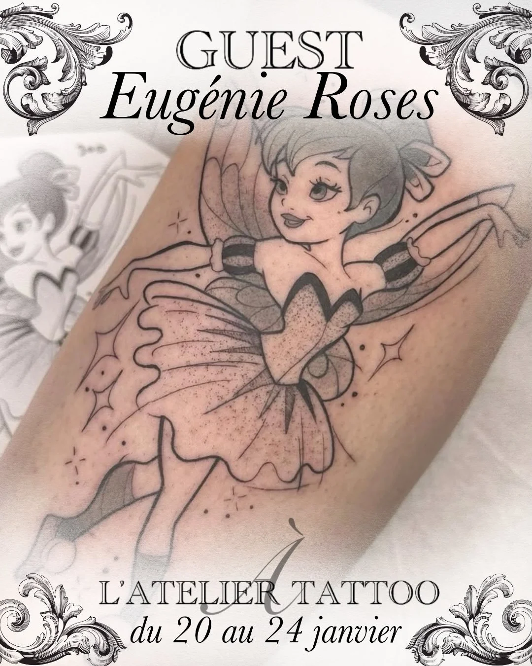 Avis aux fans de Disney, d&rsquo;anim&eacute;s et de magie en tout genre ✨
La brillante @eugenieroses sera en guest &agrave; l&rsquo; @atelier.tattoo du 20 au 24 janvier 
Contacter la vote pour r&eacute;server votre cr&eacute;neau !
.
#disneytattoo #