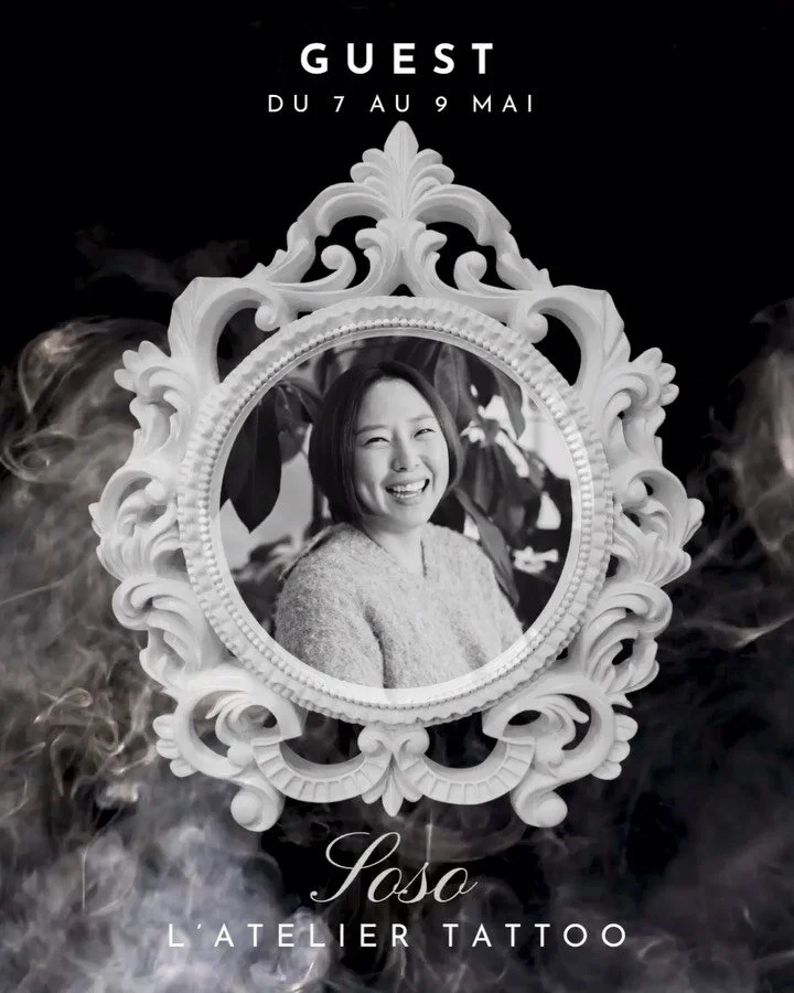 ❖ GUEST ARTIST &mdash; SOSO ❖

Du 7 au 9 mai @tattoobysoso sera &agrave; l&rsquo; @atelier.tattoo 

Un univers d&eacute;licat m&ecirc;lant ornemental, floral et dotwork.
Des compositions fines, pens&eacute;es pour &eacute;pouser le corps avec &eacute