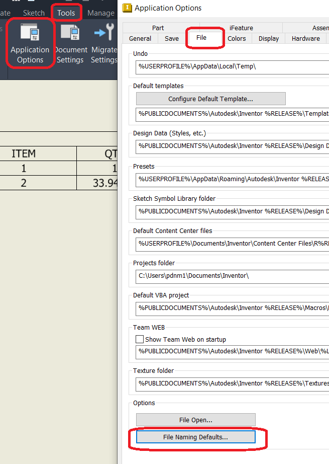 Inventor 101 - File Naming Defaults — Celtic Design Services