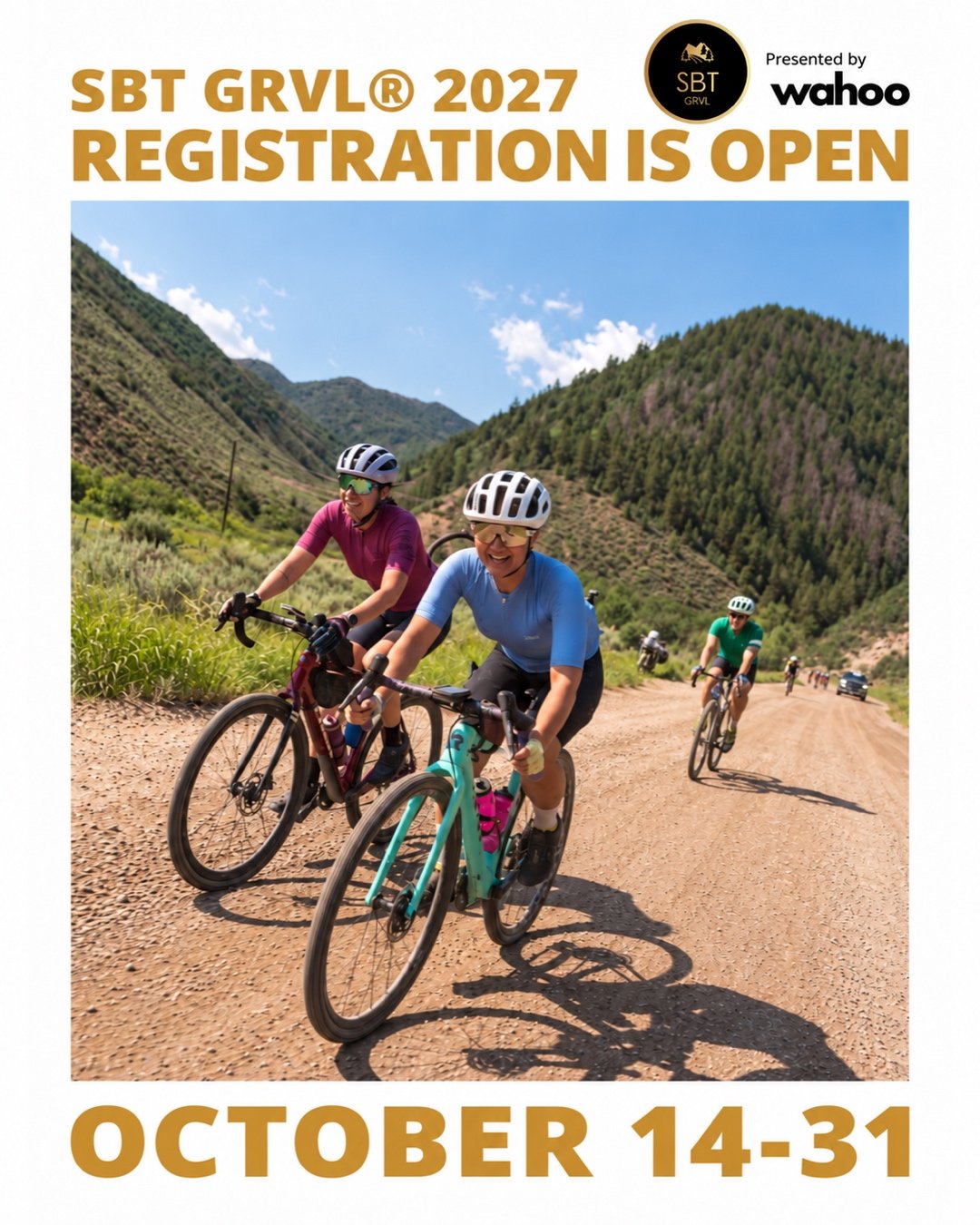 Today is the big day 😱

Random selection registration for the 2027 SBT GRVL&reg; p/b Wahoo weekend is now officially open through October 31.

Hit that link in our bio to review all of details you need to know and complete your registration. Then le