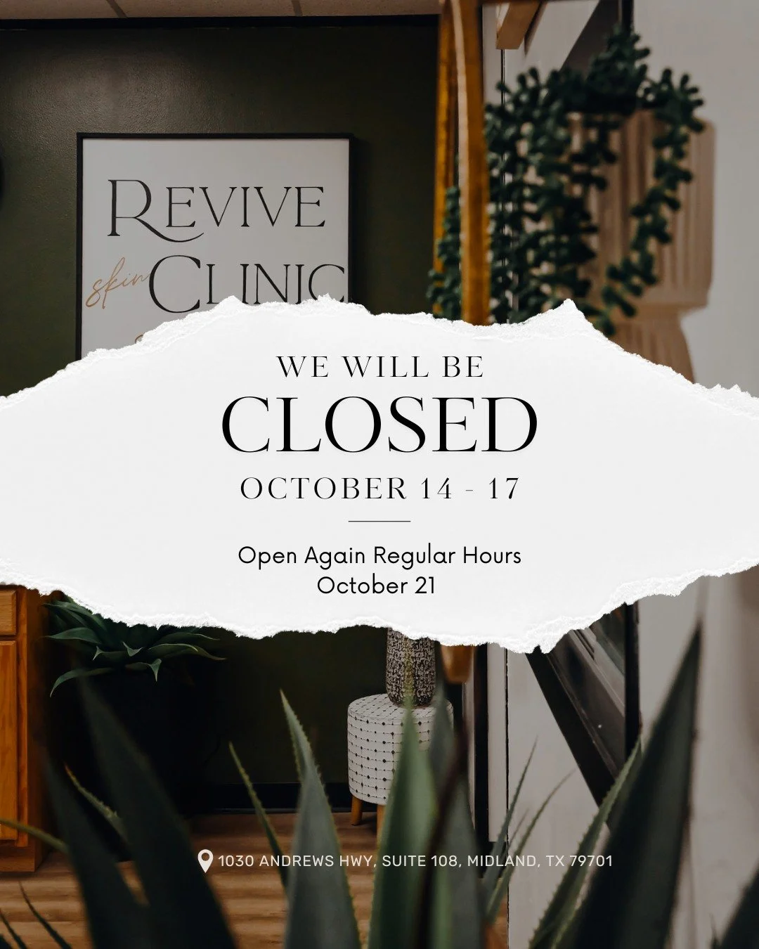 Heads up, Revive fam! 💕
Our team will be out October 14–17, but we’ll be back and glowing on October 21. Book your upcoming appointments online while we’re away! 🔗 in bio