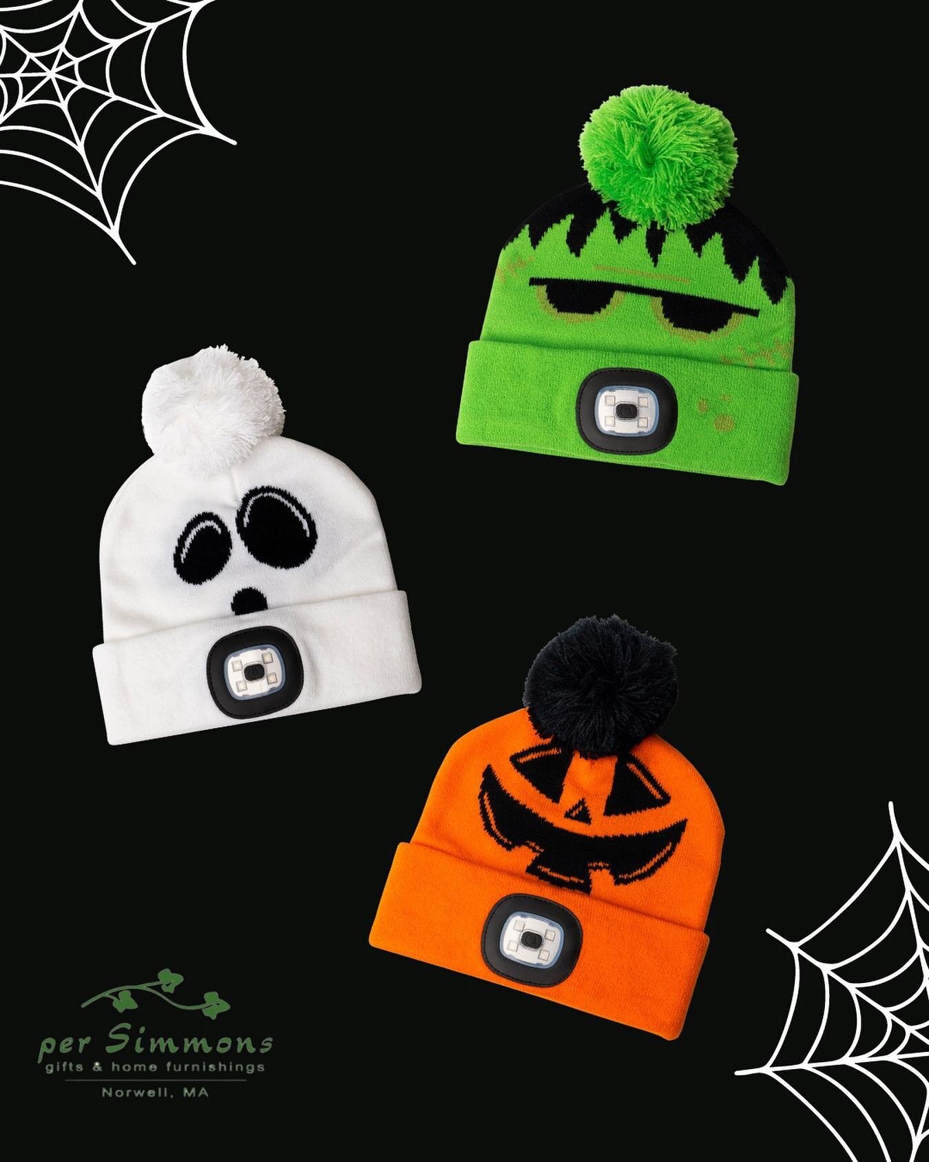 How cool are these Kid's Rechargeable LED Pom&nbsp;Hats? Keep kids safe and warm on Halloween with our monster-inspired LED beanies 👻

#perSimmons #localgiftshop #norwellma #halloweendecor #spookyseason