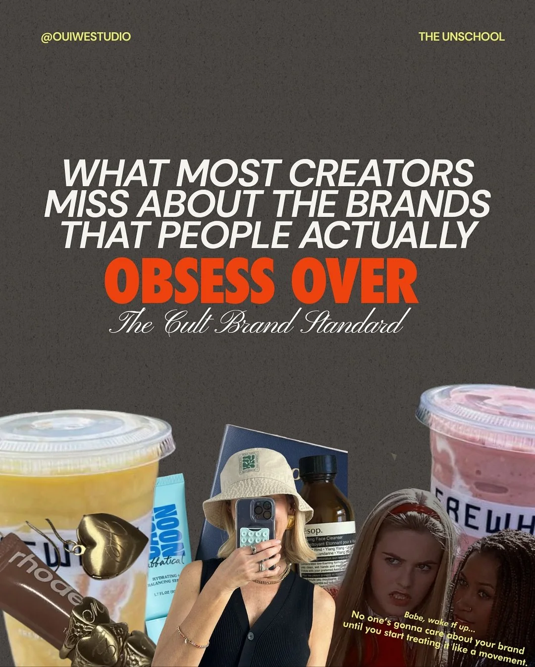 Don&rsquo;t sleep on slide 8. 👀
Build a brand world so good they can&rsquo;t not take a picture of it.
 
Want to learn more about how to build a Cult Brand? Join over 35K+ smart girls who receive our free weekly newsletter and podcast. Comment &ldqu