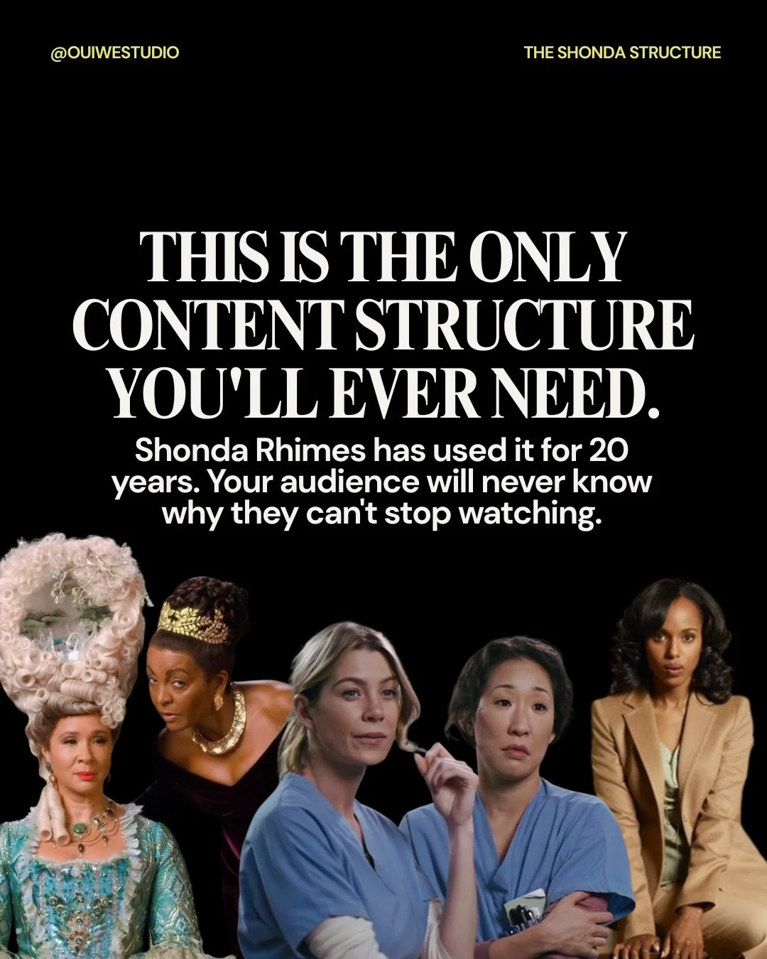 Open loop hook, cliffhanger, reveal, CTA: 4 simple steps to keep people watching. Swipe to slides 9 &amp; 10 to get the exact structure, and follow + comment &ldquo;SHONDA&rdquo; for more details on how to implement this now. ✨