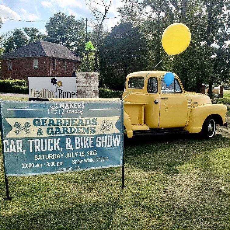 The Inaugural Gearheads &amp; Gardens Car, Truck &amp; Bike Show fundraiser to benefit Makers Farmacy is happening THIS SATURDAY July 15 at the legendary Snow White Drive-In on Main St in #lebanontn (Rain date is the following Saturday July 22). 

Ma