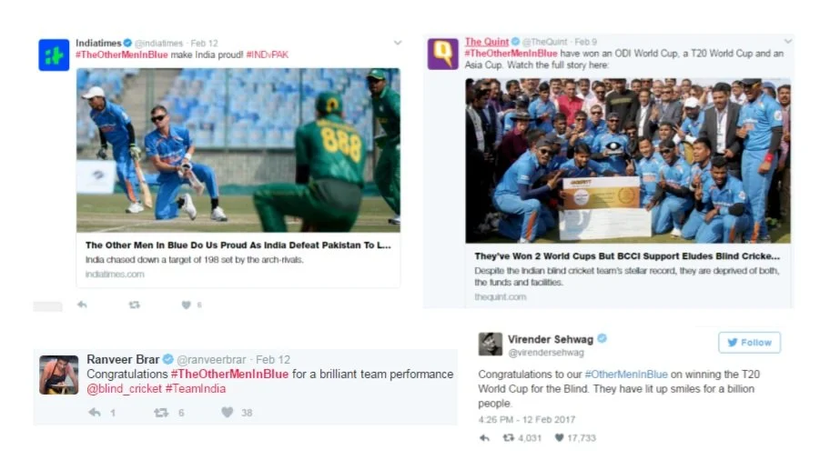 Newspapers and celebrities started referring to Indian Blind Cricket team as ‘The Other Men In Blue’.