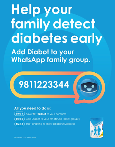 Poster ad mentioning the steps to add Diabot.