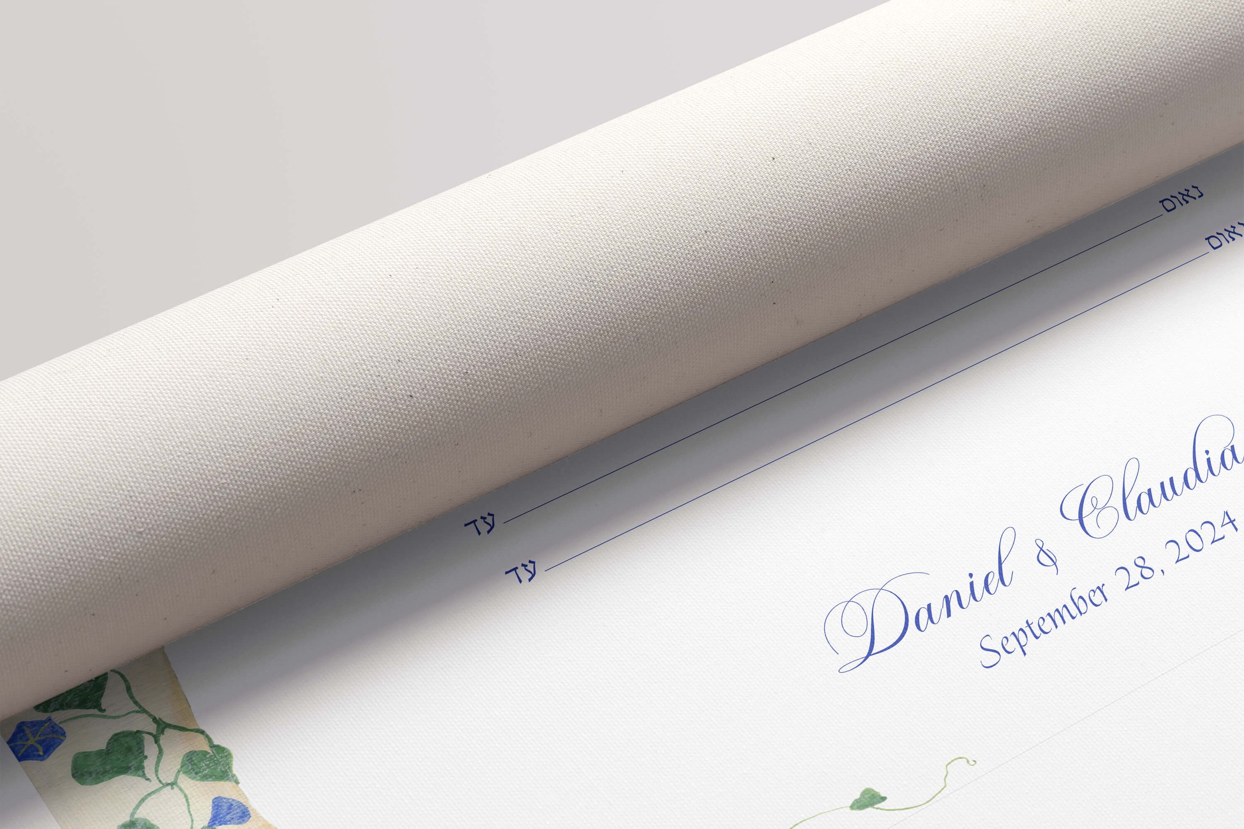 morning glories ketubah rolled canvas unrolling.jpg