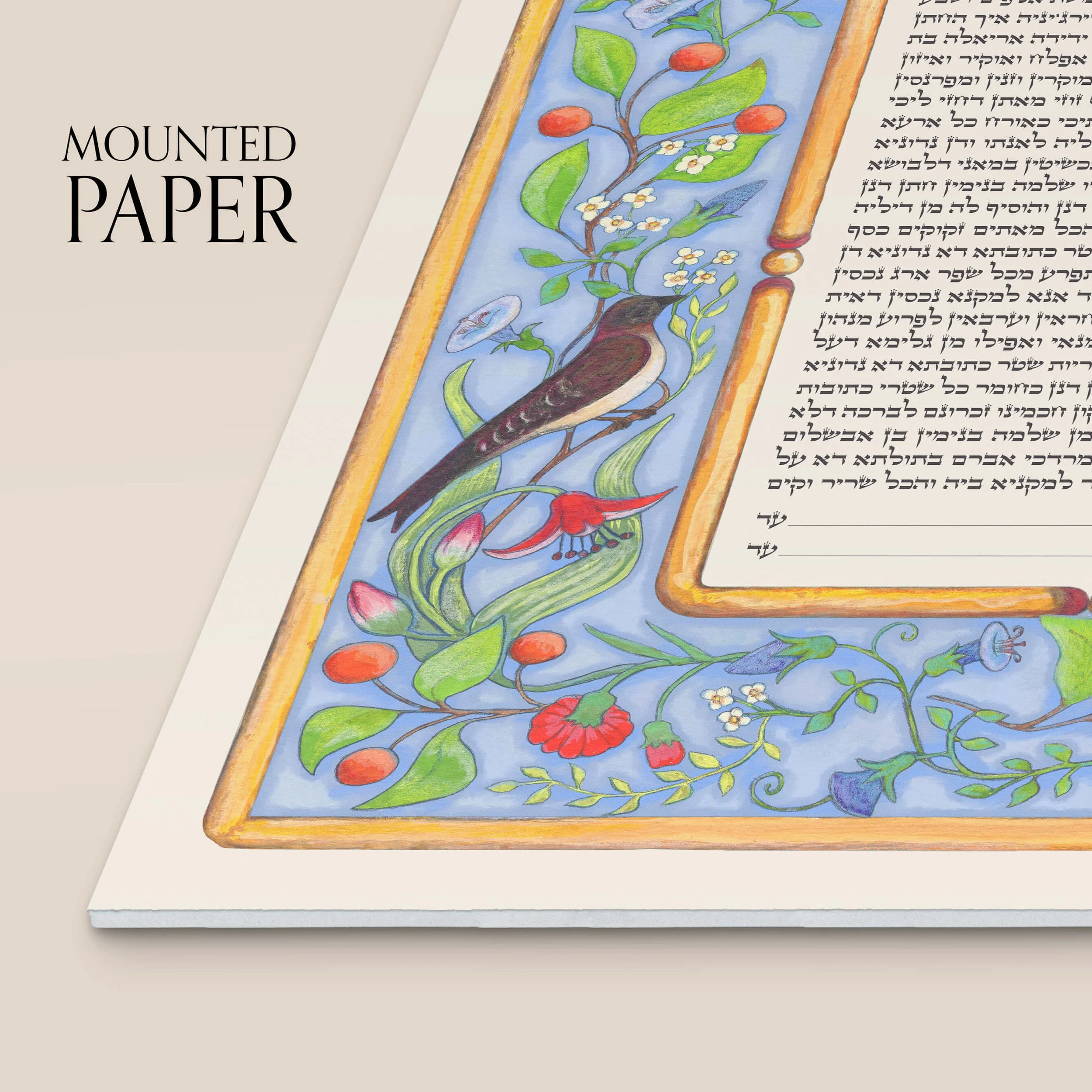 6 little birds ketubah portrait mounted paper closeup.jpg