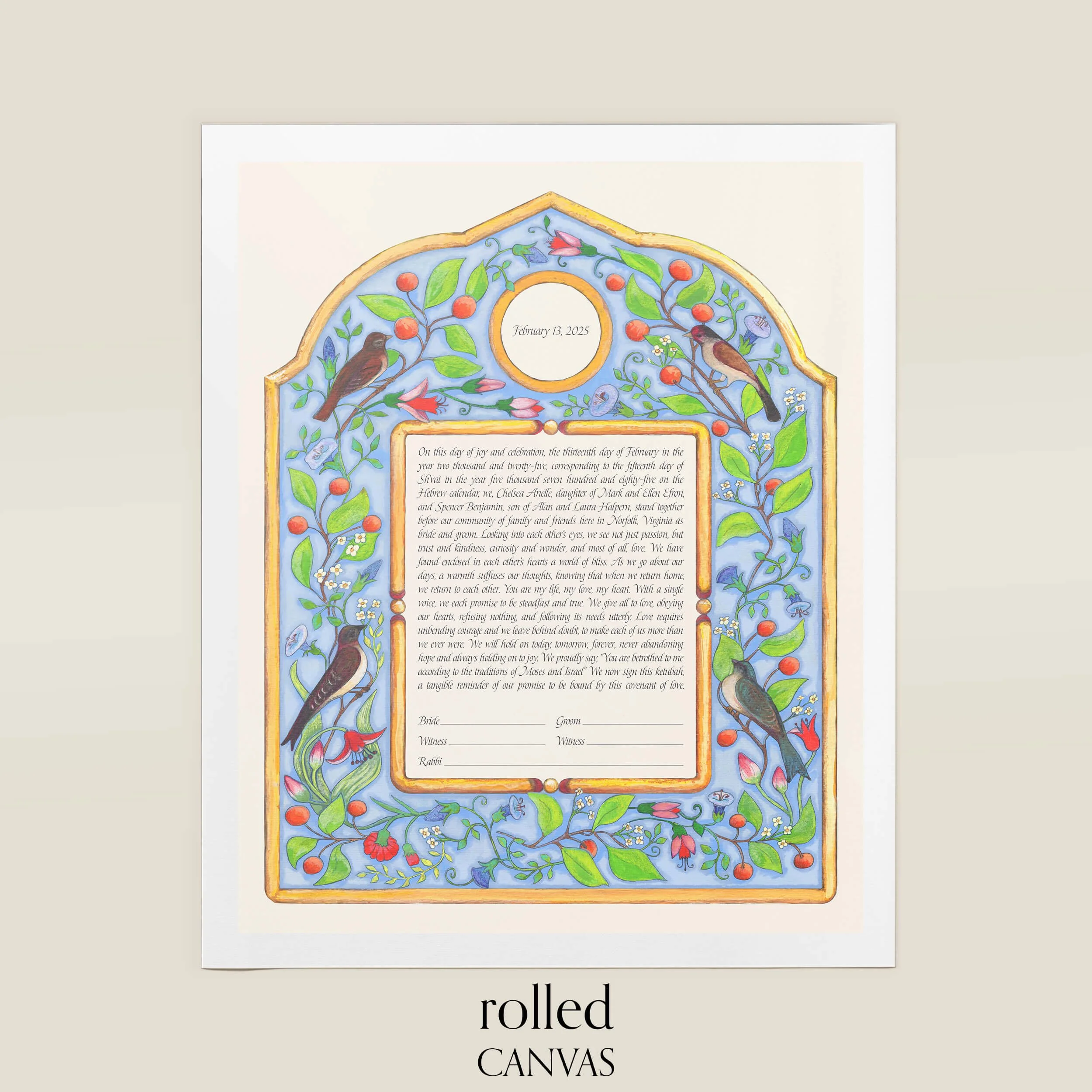 7 little birds ketubah rolled canvas.jpg