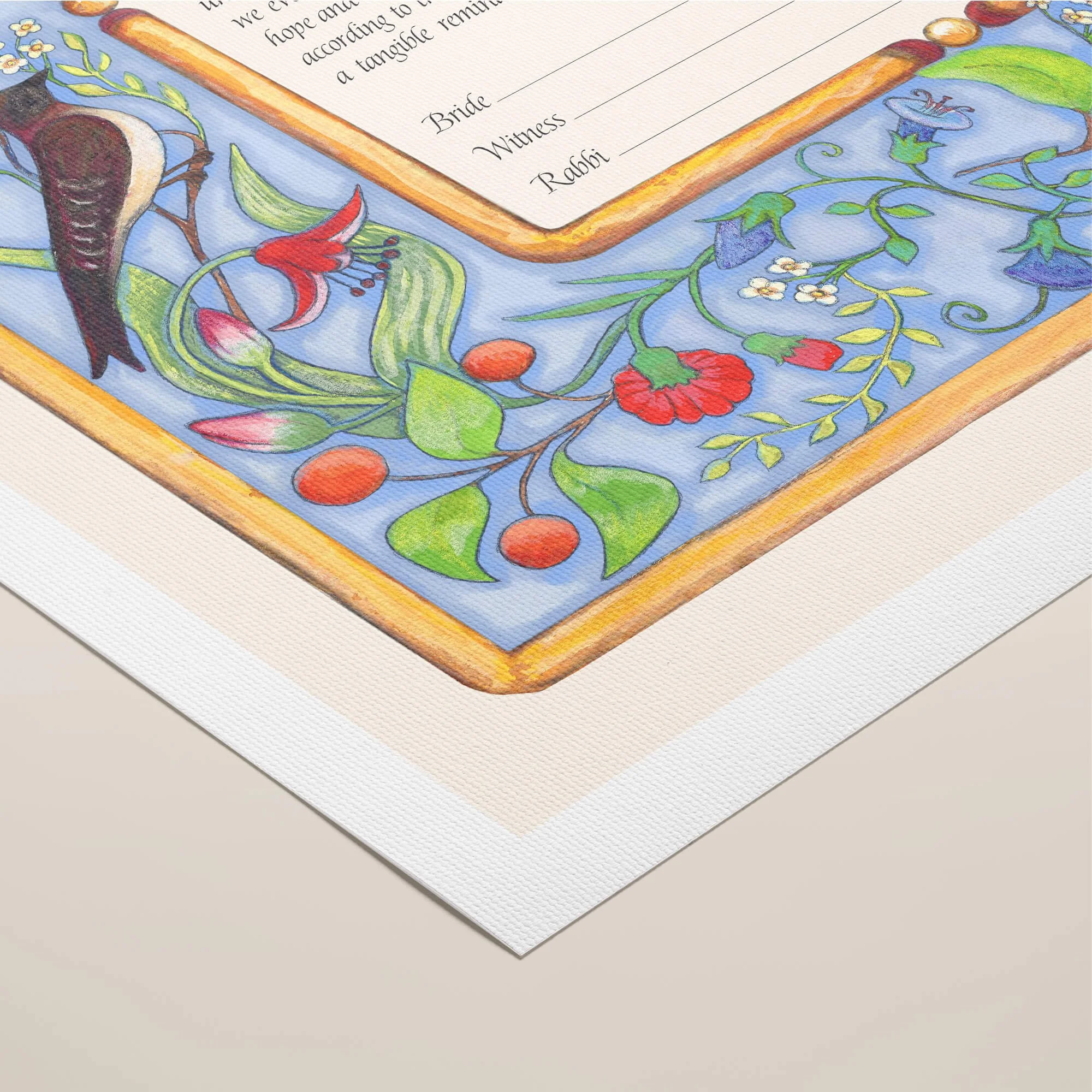 9 A little birds ketubah portrait rolled canvas closeup 1.jpg