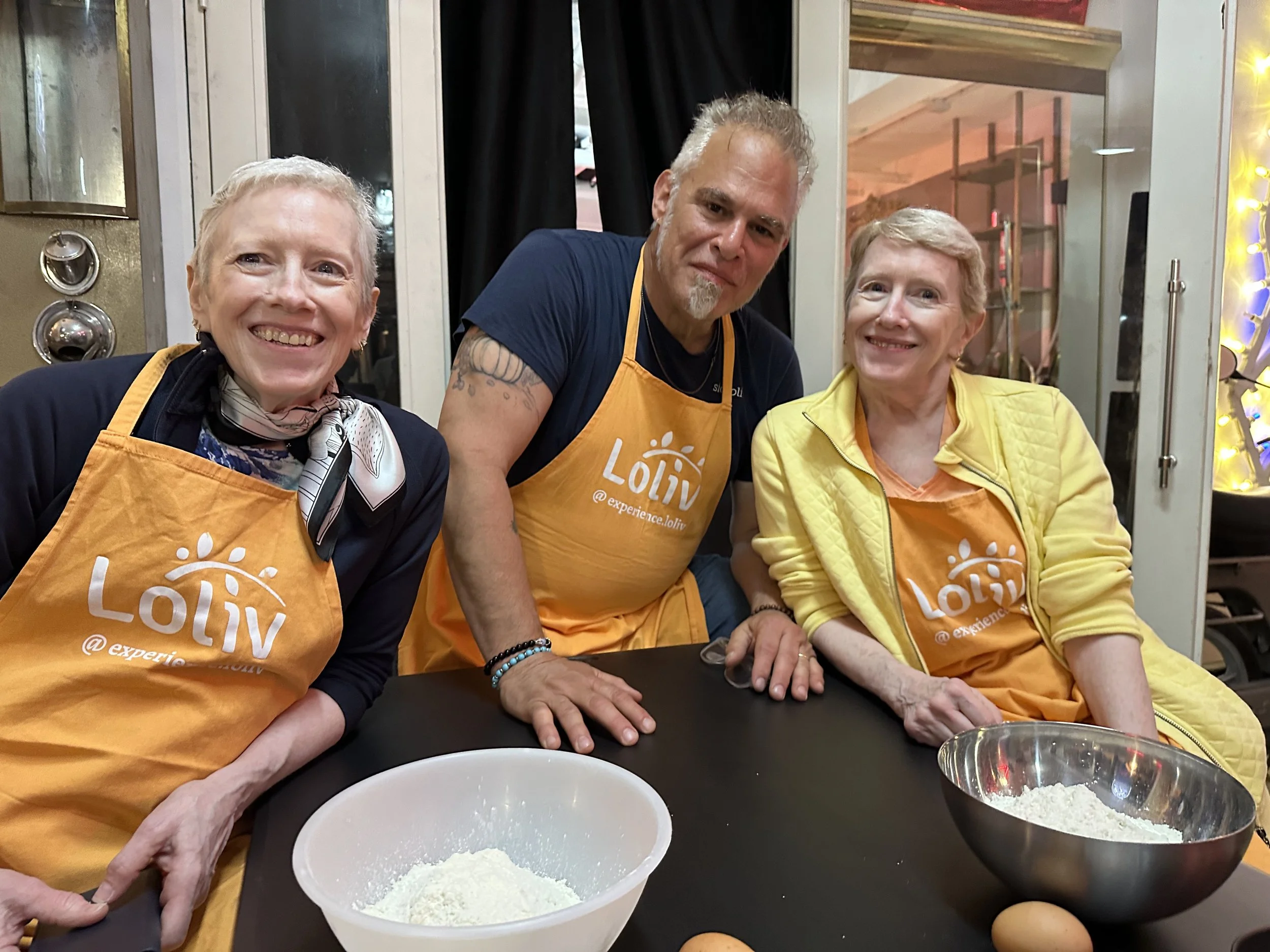Eileen, Chef Ric, and Ellen making Pasticciotto - Puglian Pastry filled with Crème Pâtissière