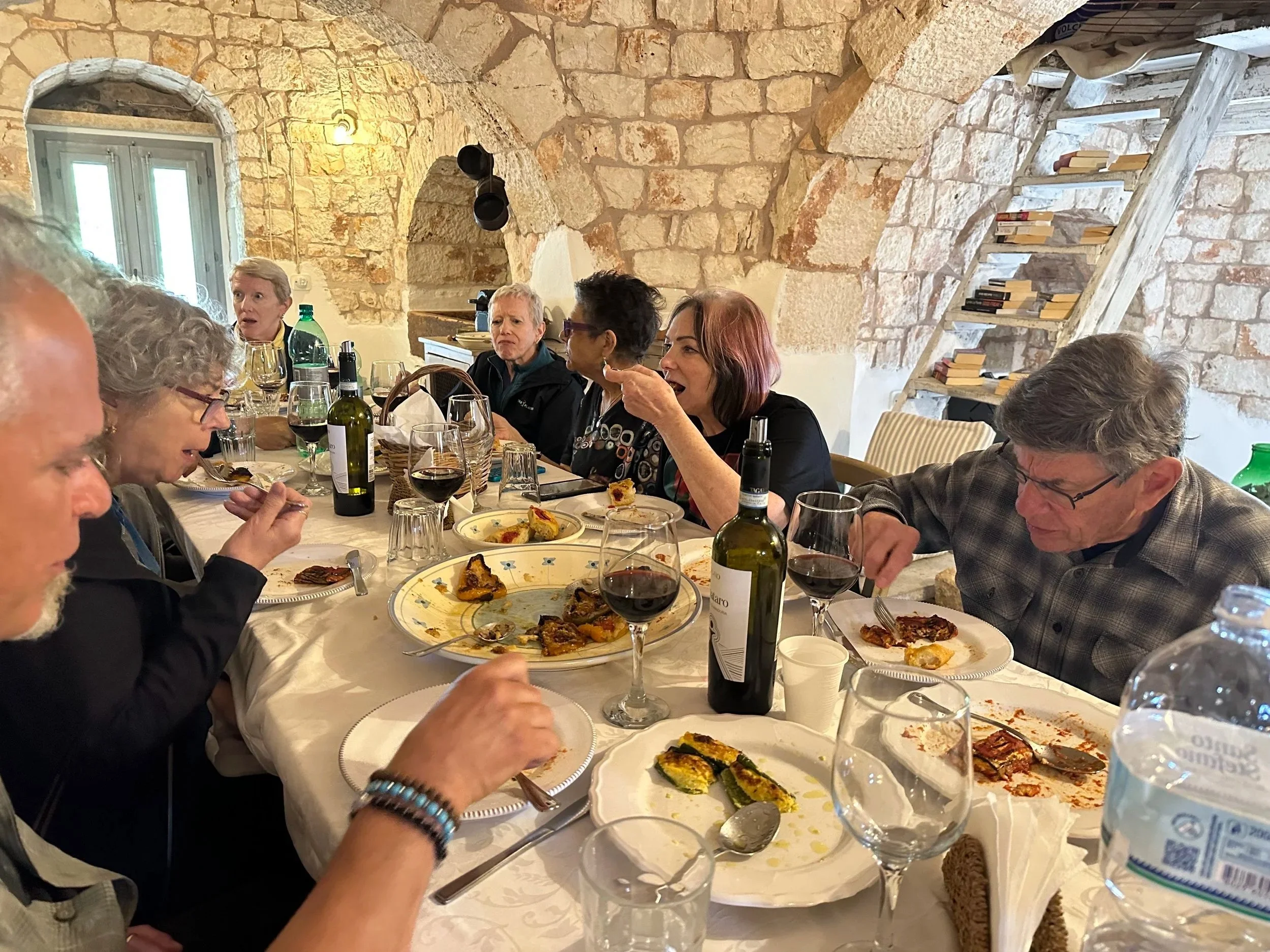 Enjoying our well deserved meal after working hard