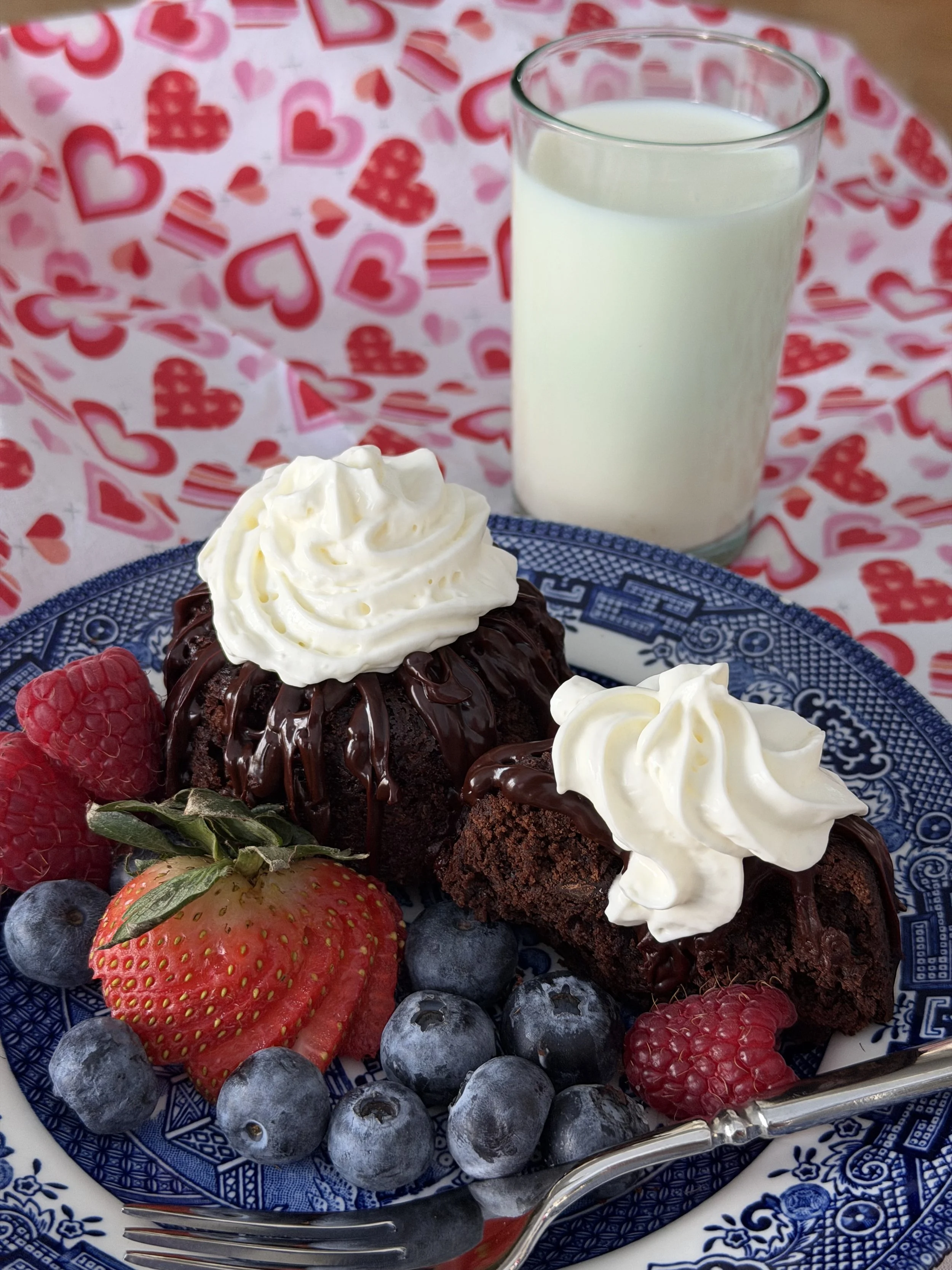 Decadent Triple Chocolate Devil's Food Cakes topped with Dark Chocolate Ganache