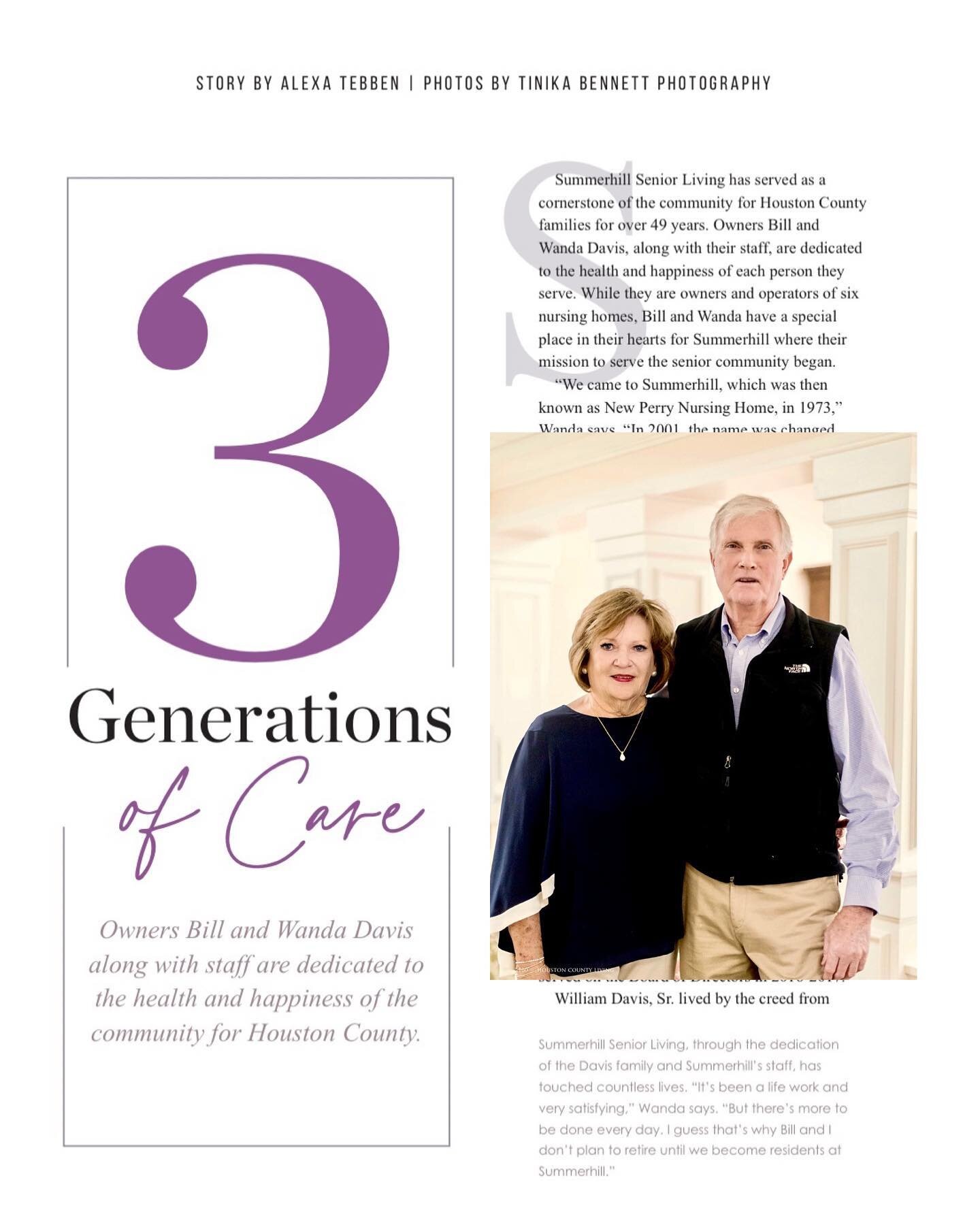 &bull;3 Generations of Care ✨

Summerhill Senior Living has served as a cornerstone of the community for Houston County families for over 49 years. 
Owners Bill and Wanda Davis, along with their staff, are dedicated to the health and happiness of eac