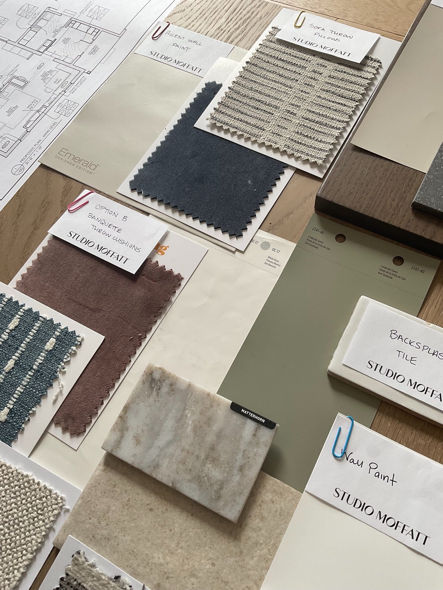 A behind-the-scenes look at the presentation package for our Metcalfe Project.
Alongside detailed construction documents, we curate physical samples and concept boards to help bring the vision to life.  Together, these elements create a clear design 